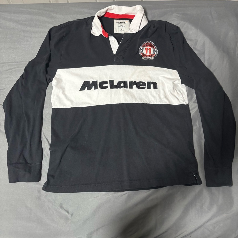 Hollister Black and White Formula 1 polo